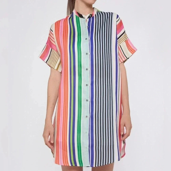VILAGALLO Linen HARPER DRESS MULTI STRIPES Size Small - Picture 2 of 8